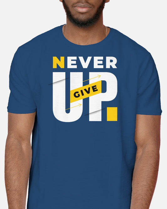 Never Give Up in Yellow and White Colors - Half Sleeve T-Shirt
